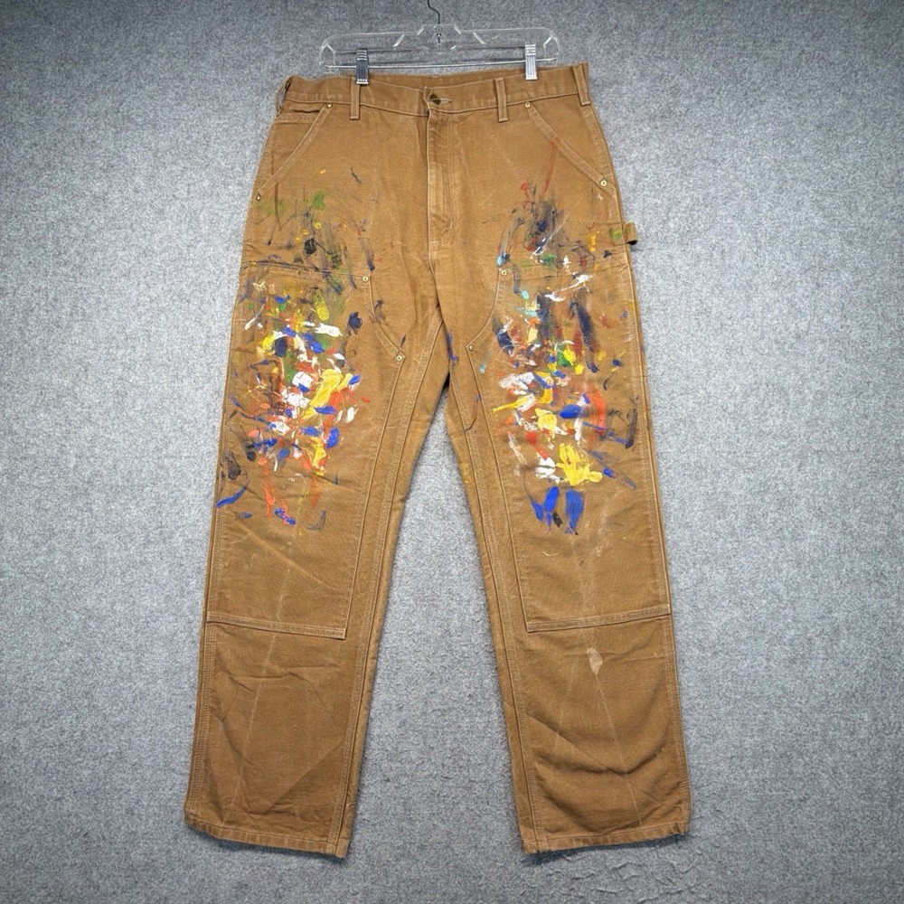 Vintage Carhartt Double Knee Pants Mens 35x31 Paint Splatter Made In USA